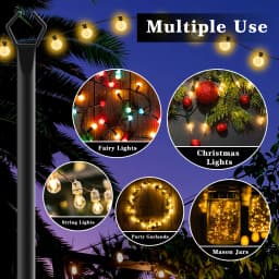 11.1Ft Outdoor String Light Poles 2 Pack Metal Stand with Fence Brackets Heavy Duty Hanging Light Pole for Deck Patio Backyard Garden Wedding Party Festoon Globe String Lights Support Pole
