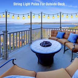 11.1Ft Outdoor String Light Poles 2 Pack Metal Stand with Fence Brackets Heavy Duty Hanging Light Pole for Deck Patio Backyard Garden Wedding Party Festoon Globe String Lights Support Pole