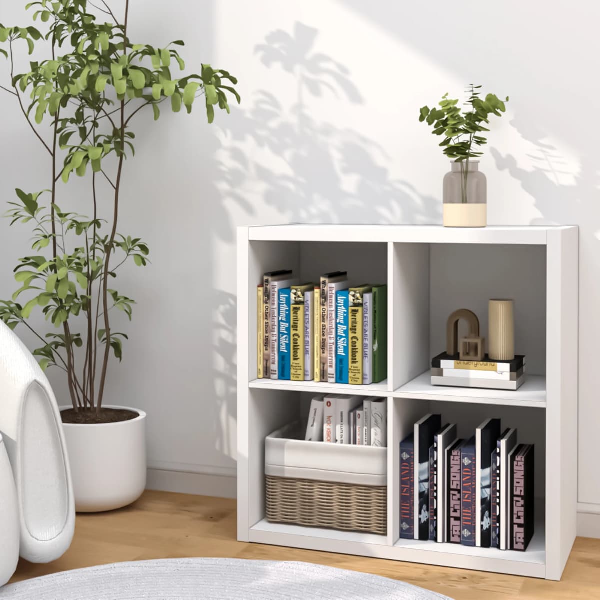 2026 Wooden Thick Frame 4 Cube Storage Organizer Shelf with Anti-Tipping Kits, Reversible Open Back, Horizontal & Vertical Dual-Use. Ideal for Home, Office, Bedroom, Kitchen and Living Room (White, Chocolate Black, Light Coffee, 11 Inch)