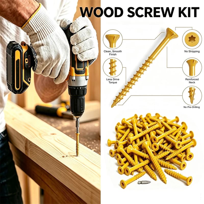 VKKM #8 X 2' Tan Exterior Deck Screws 400pcs, T25 Torx Star Drive Anti-Corrosion Carbon Steel Countersunk Flat Head Self-Tapping Screws for Decking, Fencing, Outdoor & Indoor Wood Projects, with Free T25 Bit