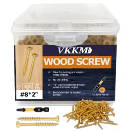 VKKM #8 X 2' Tan Exterior Deck Screws 400pcs, T25 Torx Star Drive Anti-Corrosion Carbon Steel Countersunk Flat Head Self-Tapping Screws for Decking, Fencing, Outdoor & Indoor Wood Projects, with Free T25 Bit