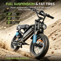 Spacewalk 16" Electric Bike for Adults/Teens, Peak 1500W & 65 Miles Long Range, 48V 15.6Ah Battery, Up to 28Mph, Full Suspension Fat Tire All-Terrain EBike on Mountains,Snow,Sand