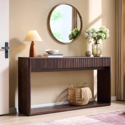 63" Fluted Console Table with 2 Large Drawers Long Entryway Sofa Table for Living Room Hallway Foyer Dark Walnut, Customized