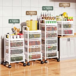 4 5 Tier Rotating Kitchen Storage Cart Thickened Carbon Steel With Wheels Top Lid Fruit Vegetable Basket Mobile Produce Organizer Utility Rack For Bathroom Living Room No Assembly Required