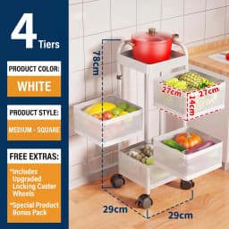 4 5 Tier Rotating Kitchen Storage Cart Thickened Carbon Steel With Wheels Top Lid Fruit Vegetable Basket Mobile Produce Organizer Utility Rack For Bathroom Living Room No Assembly Required
