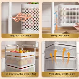 4 5 Tier Rotating Kitchen Storage Cart Thickened Carbon Steel With Wheels Top Lid Fruit Vegetable Basket Mobile Produce Organizer Utility Rack For Bathroom Living Room No Assembly Required