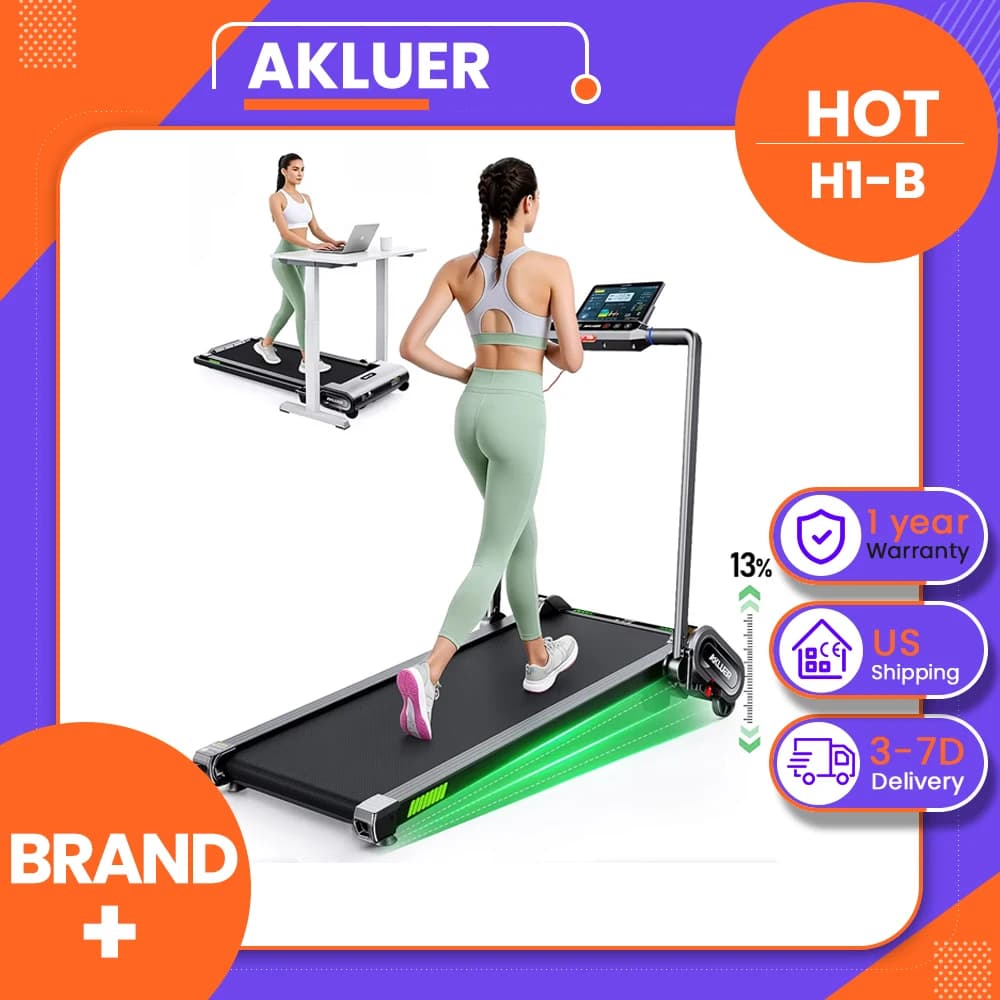 Akluer H1-B Under Desk Treadmill with 13% Auto Incline, 2.5HP Motor, 12km/h Speed, 100x40cm Running Area, 150kg Max Load, LED Display & Remote control, Remote control, touch panel, handle-bar control, Local delivery