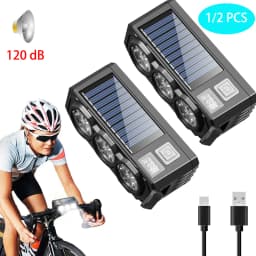 1/2X New Bicycle Lights Solar & USB Charging Bicycle Lights Waterproof Bike Headlight 120dB Bike Front Light Bicycle Accessories