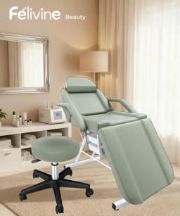 Tattoo Chair with Hydraulic Swivel Stool, Adjustable Tattoo Bed & Professional Facial Bed Set, 3-Section Reclining Tattoo Table with Storage Drawers for Tattoo Parlor & Med Spa, Light Green