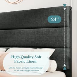 HOOMIC Bed Frame with Headboard, Fabric Platform Bed, Strong Wood Slats Support Panel Bed Mattress Foundation Allewie
