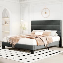 HOOMIC Bed Frame with Headboard, Fabric Platform Bed, Strong Wood Slats Support Panel Bed Mattress Foundation Allewie