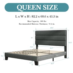 HOOMIC Bed Frame with Headboard, Fabric Platform Bed, Strong Wood Slats Support Panel Bed Mattress Foundation Allewie