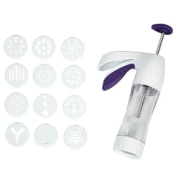 Ergonomic Cookie Press 13-Piece Set Spritz Cookie Maker Soft-Touch Trigger Clear Barrel Includes 12 Shapes Easy Baking