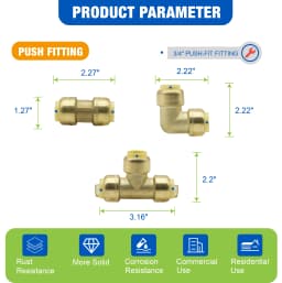 KING SMART 3/4" Coupling (8Pcs), Elbow (8Pcs), Tee (4Pcs) ; Push Fittting Combo; Lead Free Brass; 20Pcs/Case; 80523