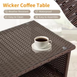 Wicker CoffeeTable Patio Coffee Tables for Outside, Tempered Glass Top Wicker Table with Storage, Customized
