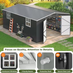 VIWAT 10x10~12x18FT Outdoor Metal Storage Shed, Metal Garden Shed with Updated Frame Structure & Lockable Door, Tool Shed For Backyard Patio Graden