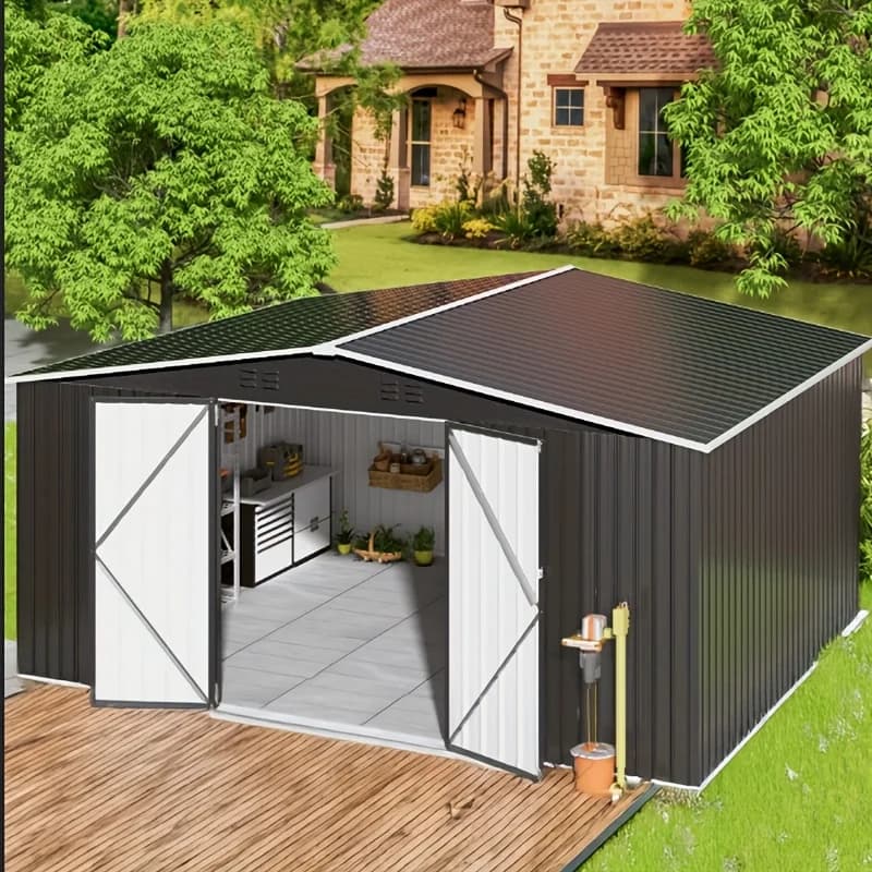 VIWAT 10x10~12x18FT Outdoor Metal Storage Shed, Metal Garden Shed with Updated Frame Structure & Lockable Door, Tool Shed For Backyard Patio Graden