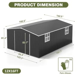 VIWAT 10x10~12x18FT Outdoor Metal Storage Shed, Metal Garden Shed with Updated Frame Structure & Lockable Door, Tool Shed For Backyard Patio Graden