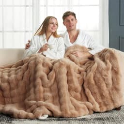 Soft Cozy Faux Fur Rabbit Blanket, Warm Thick for Bed Sofa Office, Elegant Home Decor, Perfect Gift, Durable and Versatile