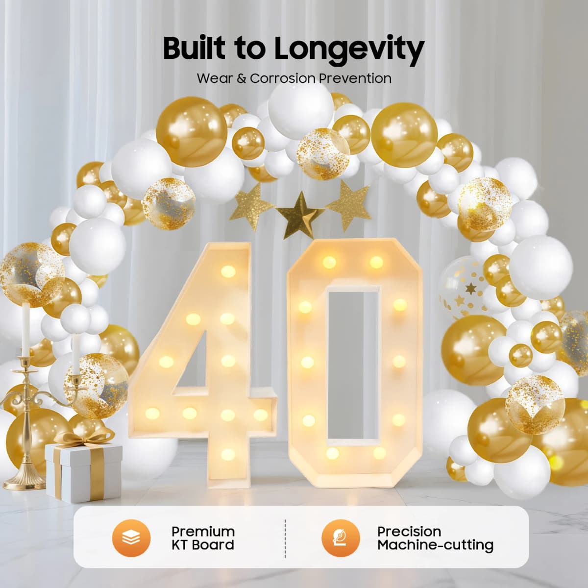 40 Light Up Numbers,40th Birthday Party Decoration,KT board 20 LED bulbs Warm Color Backdrop Pre-Cut Frame Large for Celebration