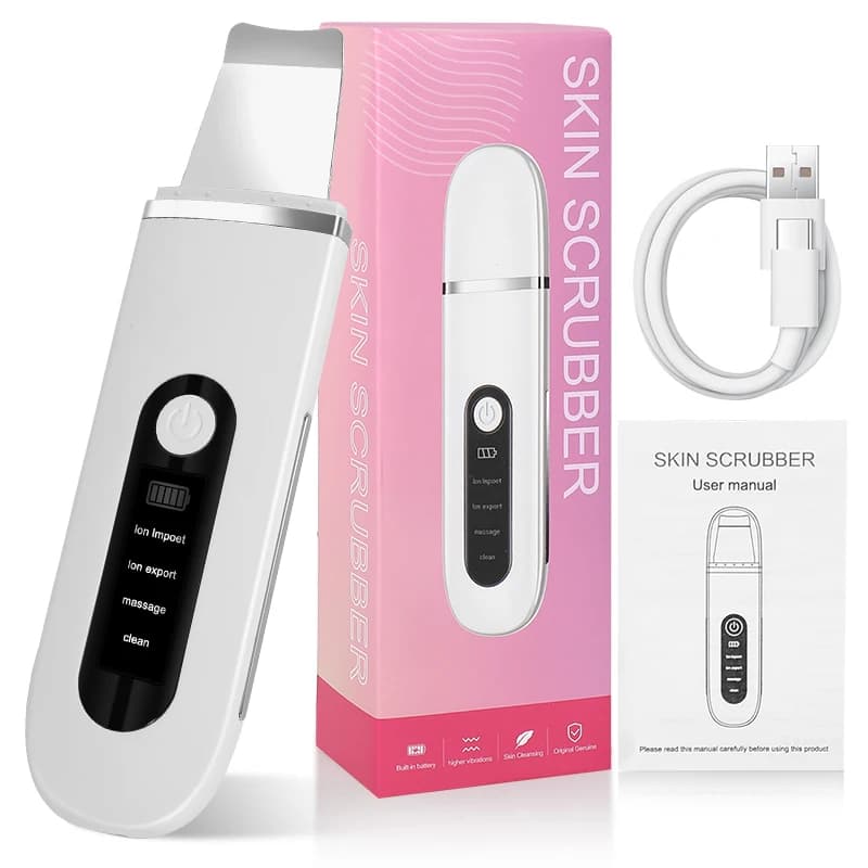 Lady Care Ultrasonic Skin Scrubber 4 in 1 Ion Import Export Facial Cleansing Spatula Blackhead Remover for Pore Purifying