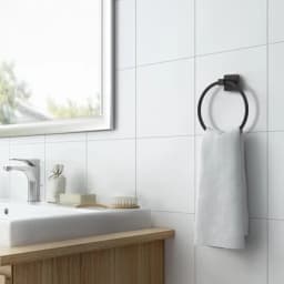 Wall Mounted Round Hand Towel Holder, Stainless Steel Matte Black Towel Ring, Bath Towel Holder Hangers for Bathroom, Kitchen