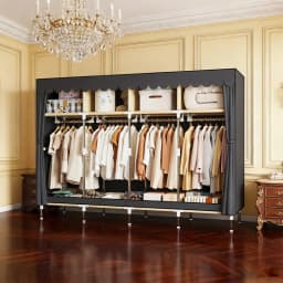 Heavy Duty Fabric Wardrobe 78.7x17.7x66.9in - 4 Hanging Rods & 4 Storage Spaces, 16mm Metal Frame with Thick Dust Cover