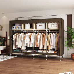 Heavy Duty Fabric Wardrobe 78.7x17.7x66.9in - 4 Hanging Rods & 4 Storage Spaces, 16mm Metal Frame with Thick Dust Cover
