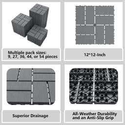 Plastic Interlocking Deck Tiles (84 Pack) - 12"x12" Outdoor Patio Flooring, Decking Tiles for Poolside, Backyard, Balcony