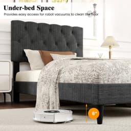 Twin Size Bed Frame with Button-Tufted Headboard & Wooden Slats Easy Assembly