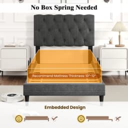 Twin Size Bed Frame with Button-Tufted Headboard & Wooden Slats Easy Assembly