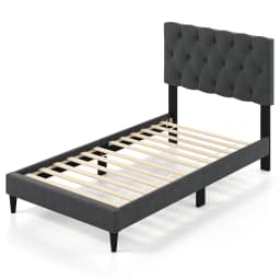 Twin Size Bed Frame with Button-Tufted Headboard & Wooden Slats Easy Assembly