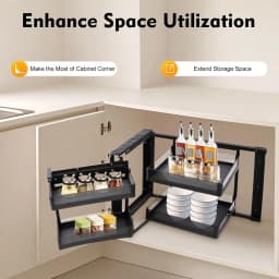 Blind Corner Cabinet Pull Out Organizer 2 Tier with 4 Detachable Shelves Magic Pull Out Deep Corner Cabinet Organizer Narrow