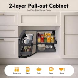 Blind Corner Cabinet Pull Out Organizer 2 Tier with 4 Detachable Shelves Magic Pull Out Deep Corner Cabinet Organizer Narrow