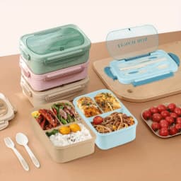 Lunch Box Set With Carry Bag: Microwave-Safe Sections, Rectangular Container For Adults, School & Office Use