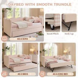Twin Daybed Pop Up Trundle Linen Upholstered Convertible Sofa Bed Guest Room No Box Spring Customized