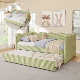 Twin Daybed Pop Up Trundle Linen Upholstered Convertible Sofa Bed Guest Room No Box Spring Customized