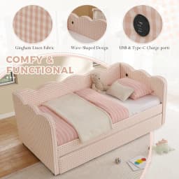 Twin Daybed Pop Up Trundle Linen Upholstered Convertible Sofa Bed Guest Room No Box Spring Customized