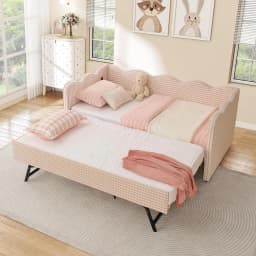 Twin Daybed Pop Up Trundle Linen Upholstered Convertible Sofa Bed Guest Room No Box Spring Customized