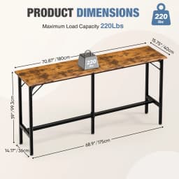 JHK 71IN Rectangular High Top Coffee Table Counter Height Bar Table Side Table Standing Desk Dining Table For Living Room