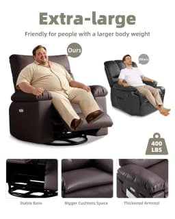 Power Lift Recliner Heat Massage 27in Wide 360 Swivel Rocker Remote Oversized Grey Living Room Elderly Nursing Home Customized
