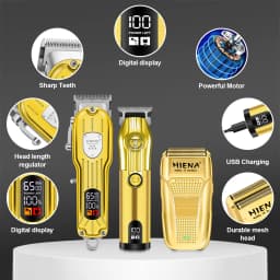HINEA Hair cutting machine hair clipper Professional Rechargeable USB Hair Clipper Set with Display (Gold) for men Beauty tools