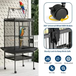 69" Extra Large Bird Cage with Rolling Stand & Play Top - Wide Metal Parrot Cage for Macaws, Cockatoos