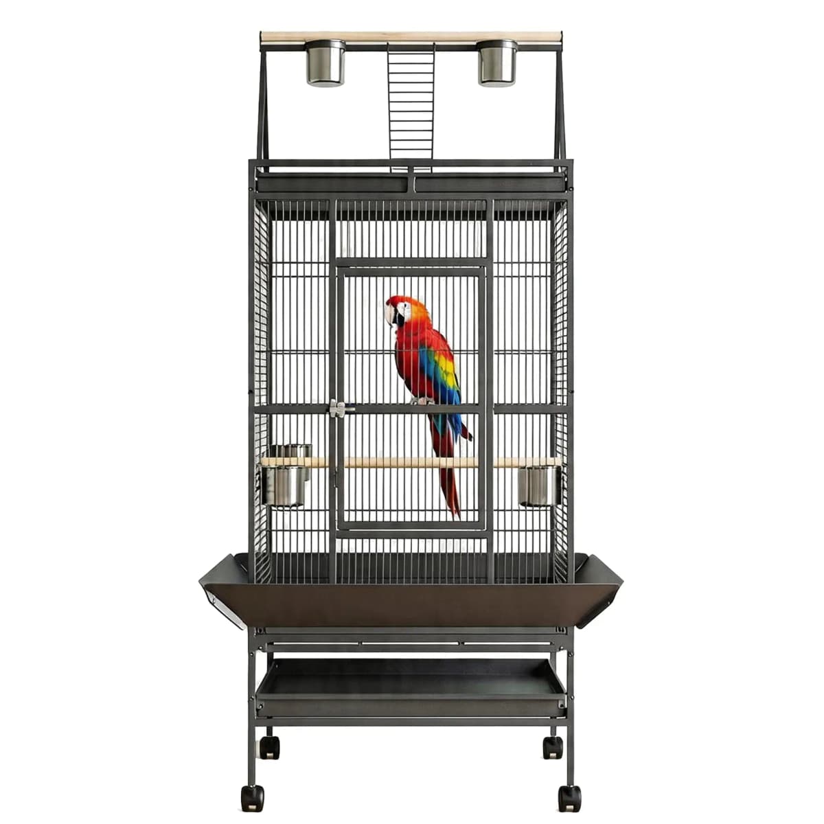 69" Extra Large Bird Cage with Rolling Stand & Play Top - Wide Metal Parrot Cage for Macaws, Cockatoos