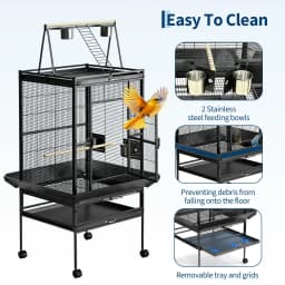 69" Extra Large Bird Cage with Rolling Stand & Play Top - Wide Metal Parrot Cage for Macaws, Cockatoos