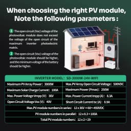 SANDISOLAR 3KW Hybrid Solar Inverter 110VAC 120VAC Output Pure Sine Wave for 24V Battery MPPT 100A Controller Max PV 500V
