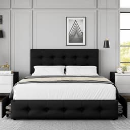 Full Size Bed Frame with 4 Storage Drawers and Adjustable Headboard, Upholstered Platform Bed with Button Tufted, Customized