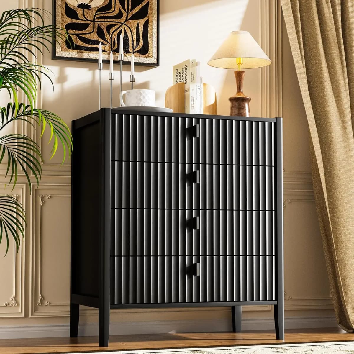4 Drawer Dresser 31.5 Wide Fluted Front Metal Handles Bedroom Living Room Entryway Storage, Customized