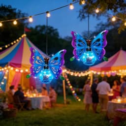 RUIDEL MICHAELS 2 sets of blue metal butterfly pendant lights, solar garden lights, outdoor cute lanterns, hanging decorations for porch, corridor garden tree decorations, and as gifts