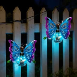 RUIDEL MICHAELS 2 sets of blue metal butterfly pendant lights, solar garden lights, outdoor cute lanterns, hanging decorations for porch, corridor garden tree decorations, and as gifts